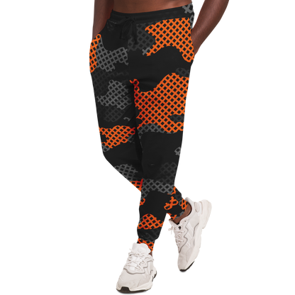 Camo Joggers | Unisex | Black & Orange Pixel