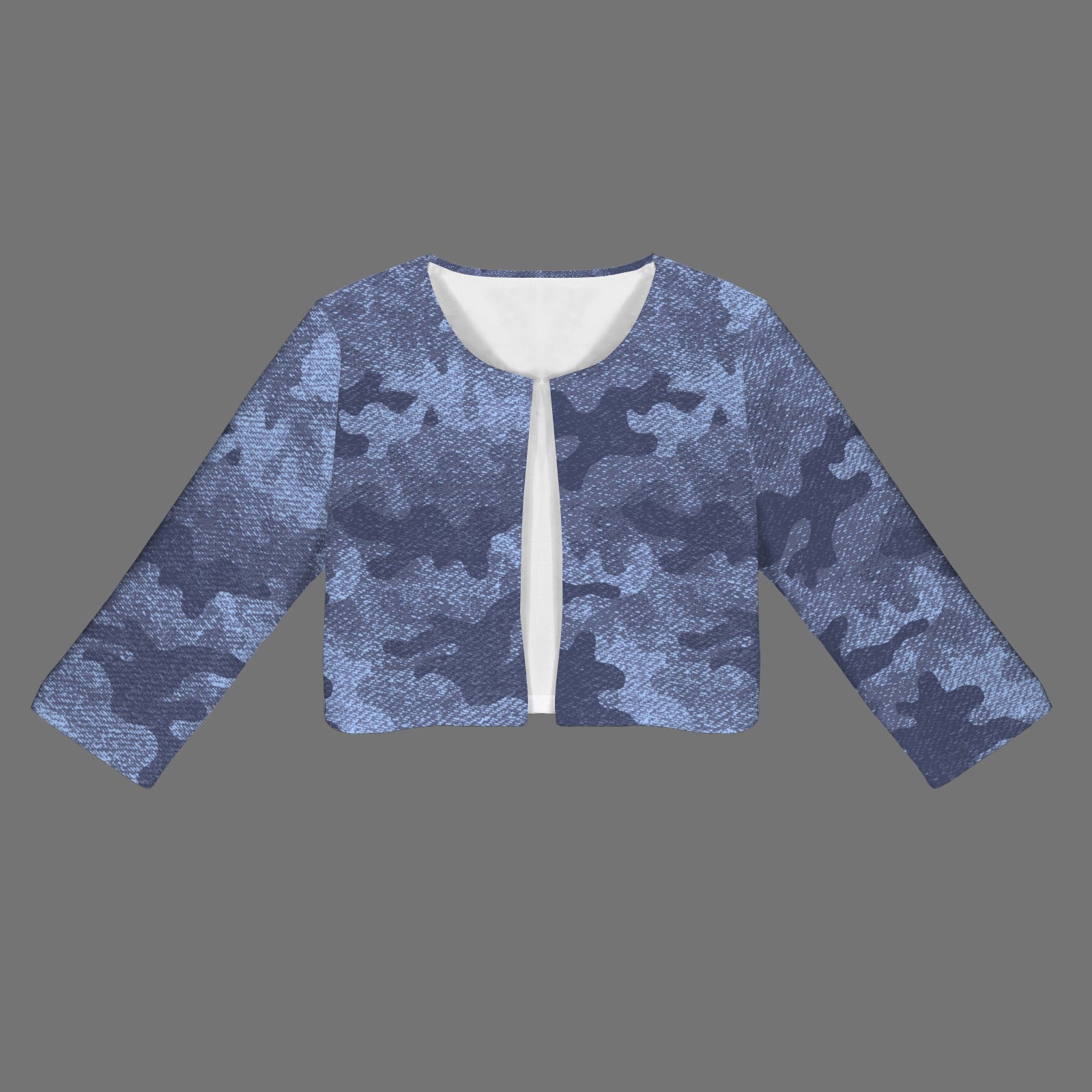 Camo Blazer | Cropped Open Front | Denim Blue Camouflage