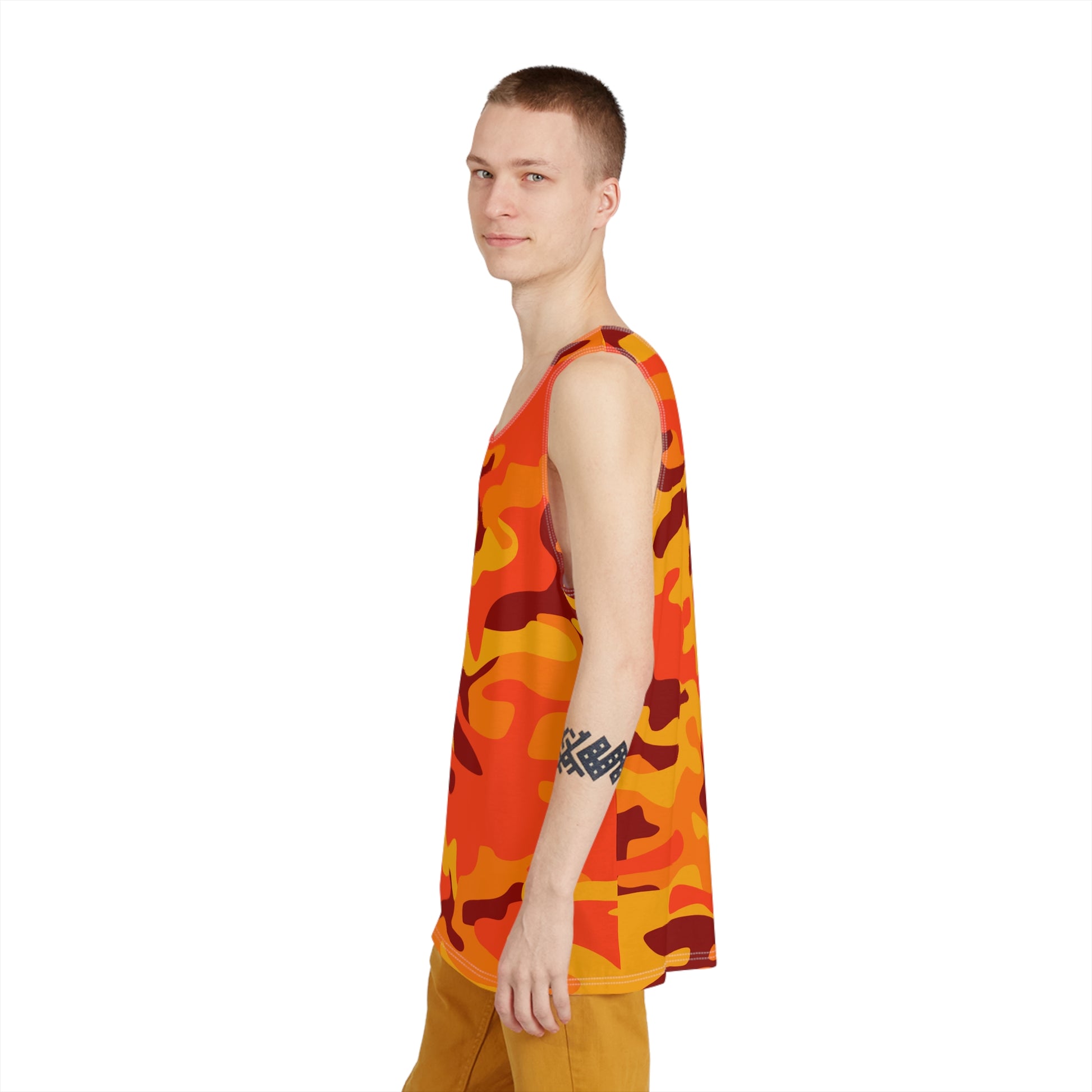 Men's Camo Tank Top | Orange & Red | Loose Fit