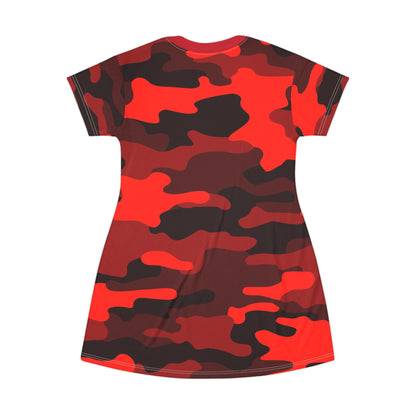 Camo T-Shirt Dress | Scarlet Red and Black Camouflage