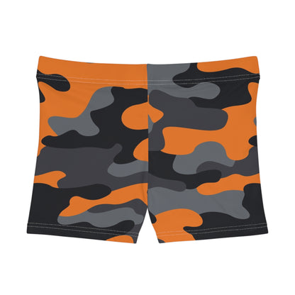 Women's Camo Shorts | Tight Fit | Orange, Black, and Gray