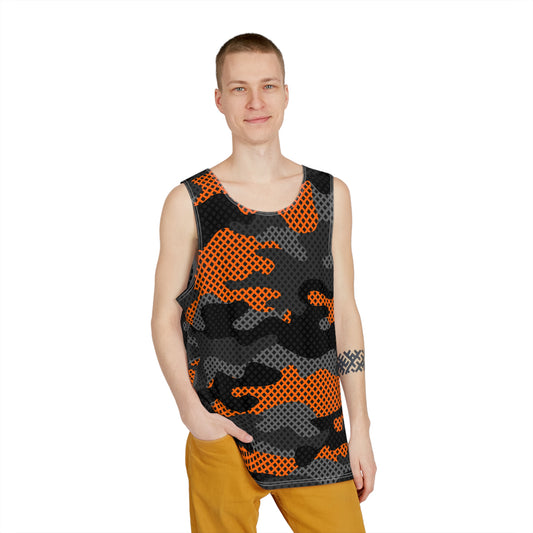 Men's Camo Tank Top | Black & Orange Pixel | Loose Fit