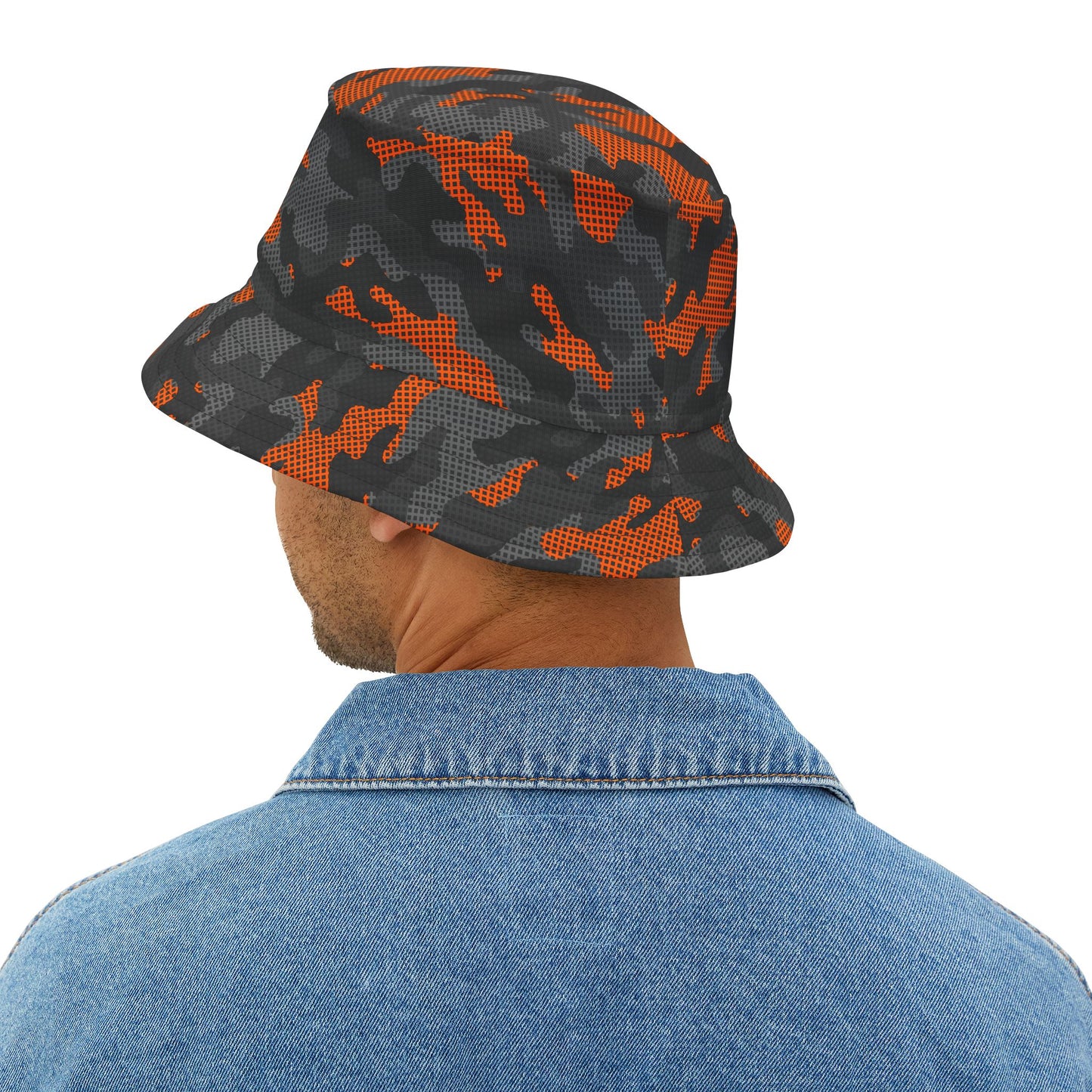 Camo Bucket Hat | Black & Orange Pixel Camouflage