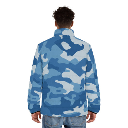 Men's Puffer Jacket - Blue Camo Army-Inspired Camouflage