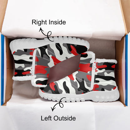 Camo Boots | Cotton-pad Fur Zipper Up | Red, Black and White