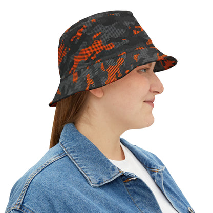 Camo Bucket Hat | Black & Orange Pixel Camouflage