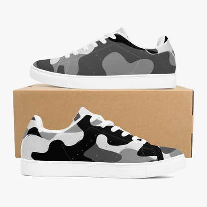 Camo Sneakers | Classic Low-Top Leather | Gray, Black and White