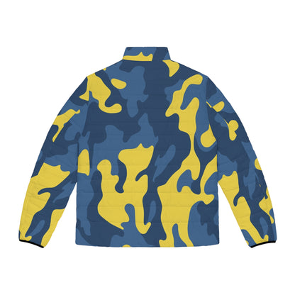 Camo Puffer Jacket For Men | Blue and Yellow Camouflage