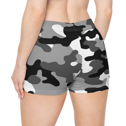 Women's Camo Shorts | Tight Fit | Gray, Black, and White