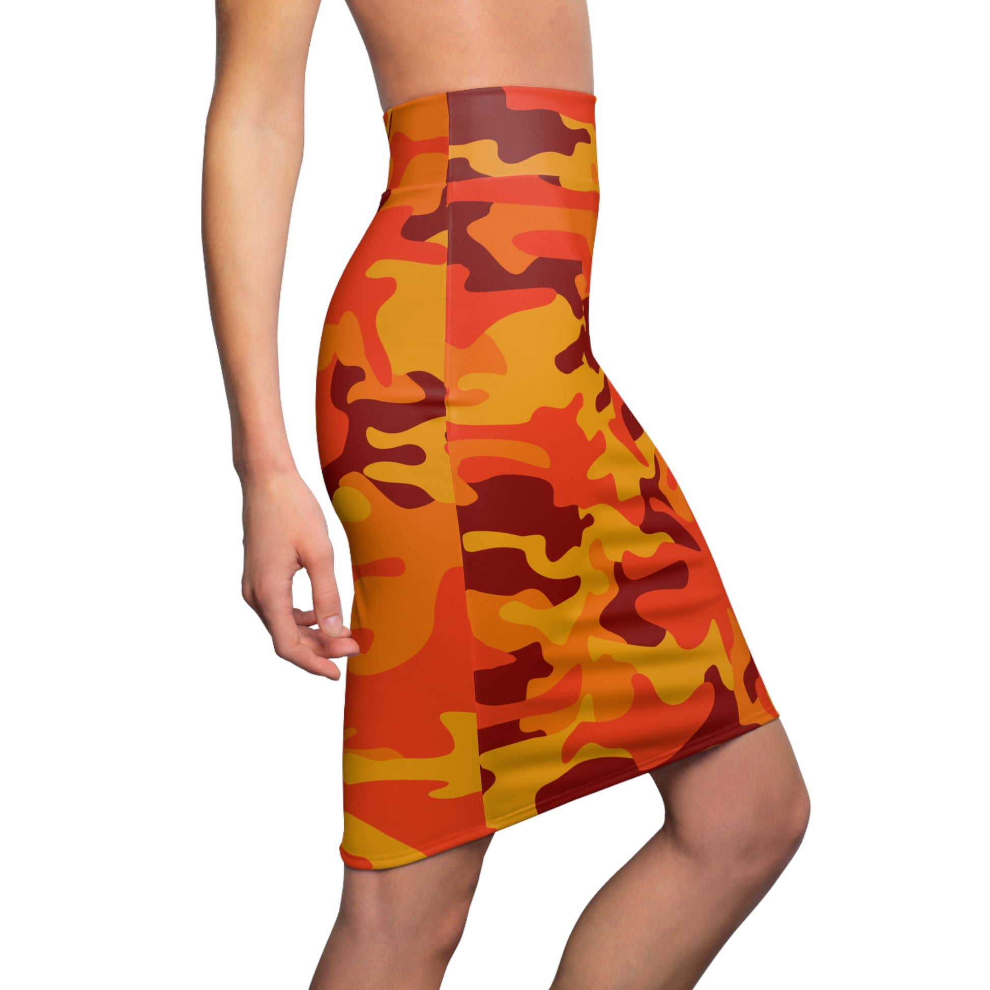 Camo Mini Skirt | Pencil Cut | Orange & Red