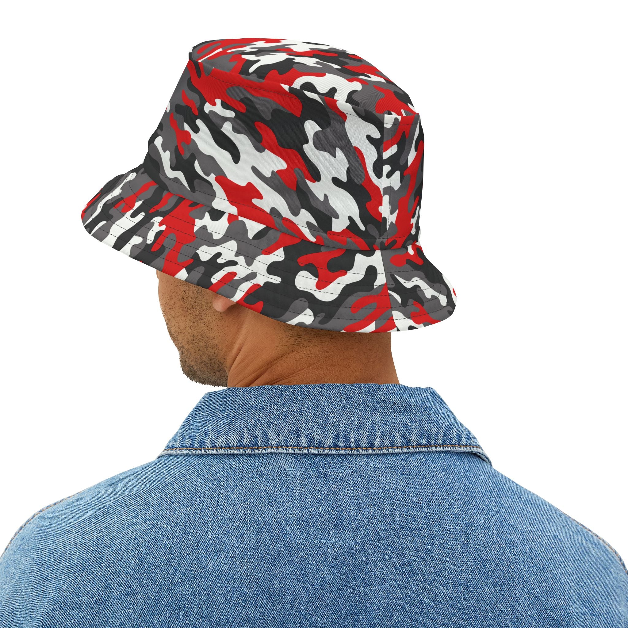 Red Black White Camo Bucket Hat