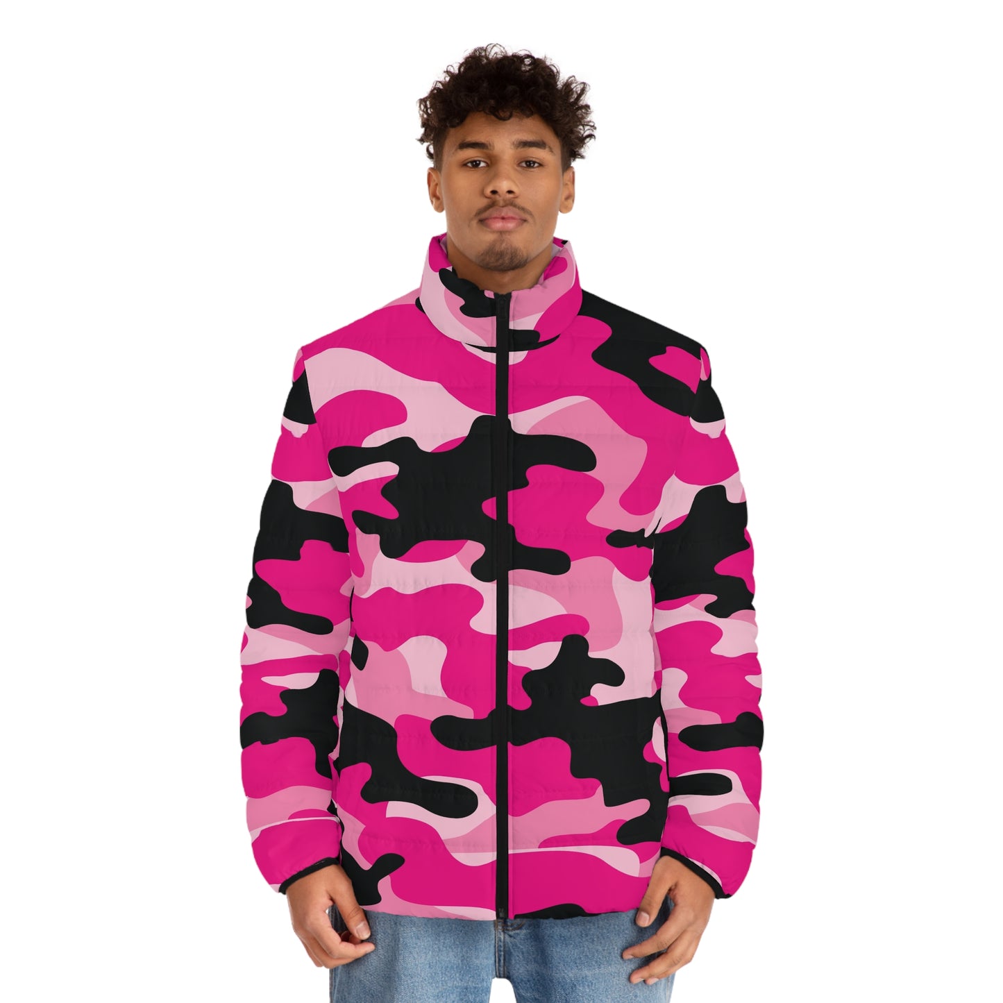 Camo Puffer Jacket For Men | Pink Candy, Black, & Cerise