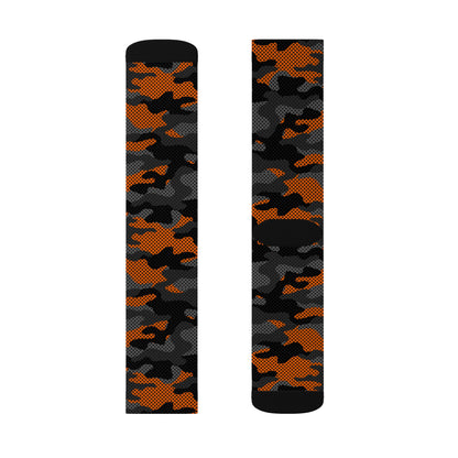 Camo Socks | Black & Orange Pixel Camouflage