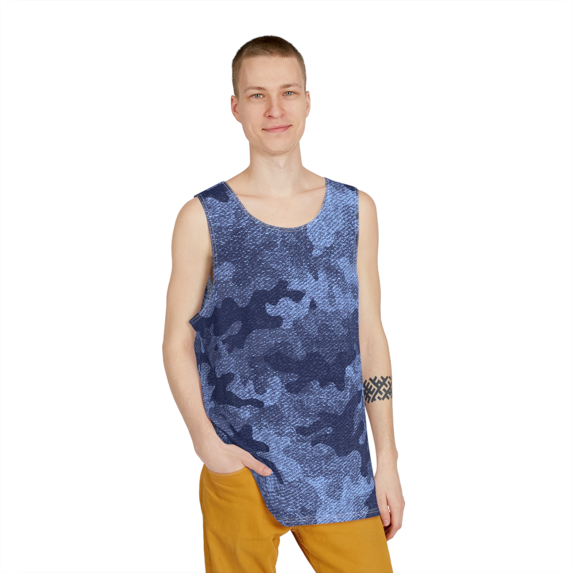 Men's Camo Tank Top | Denim Blue Camouflage | Loose Fit