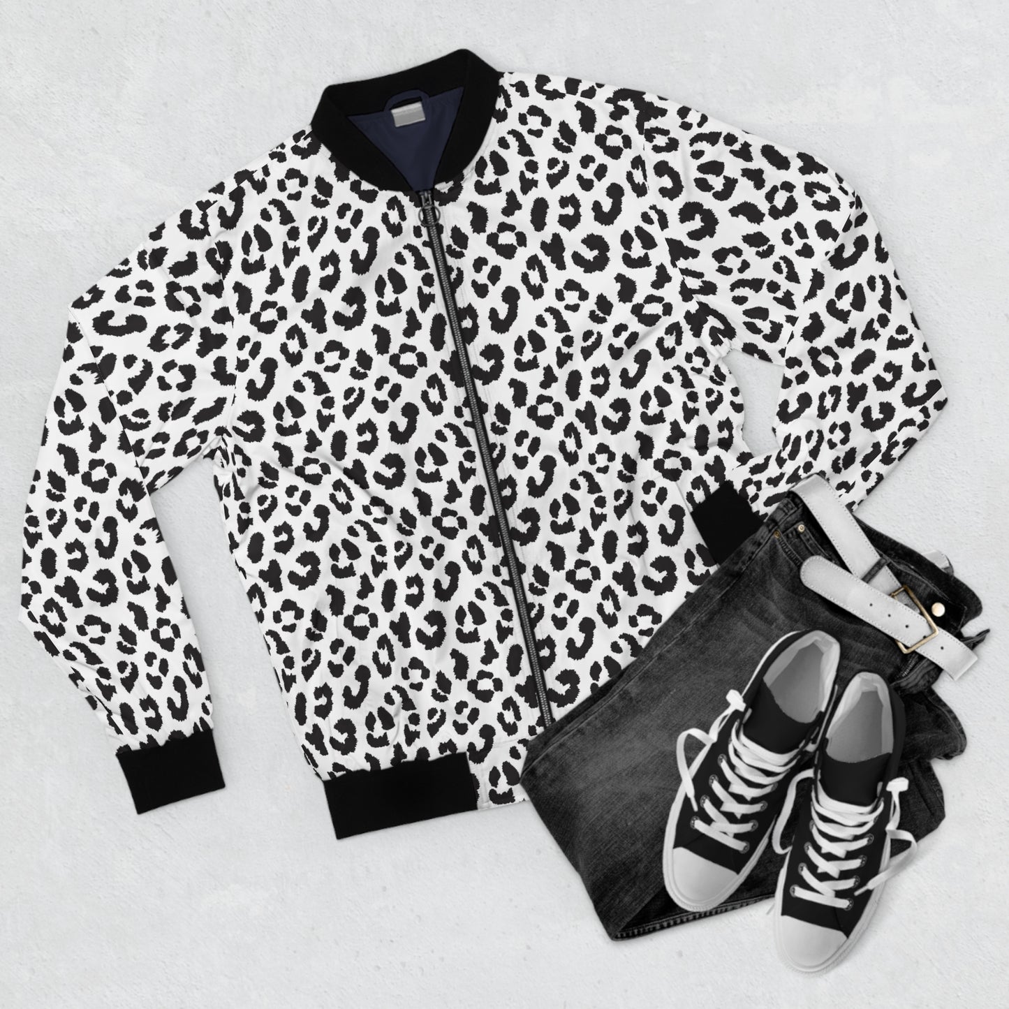 Leopard Jacket | Men's Classic Bomber | Black and White