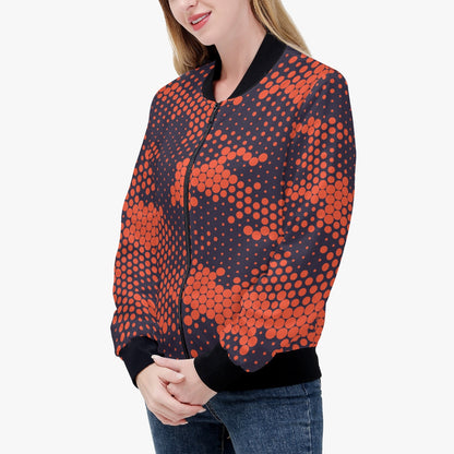 Women's Camo Bomber Jacket | Orange and Blue Digital