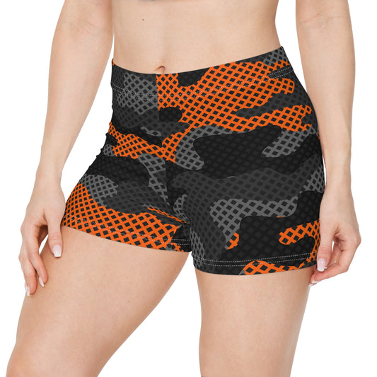 Women's Camo Shorts | Tight Fit | Black and Orange Pixel