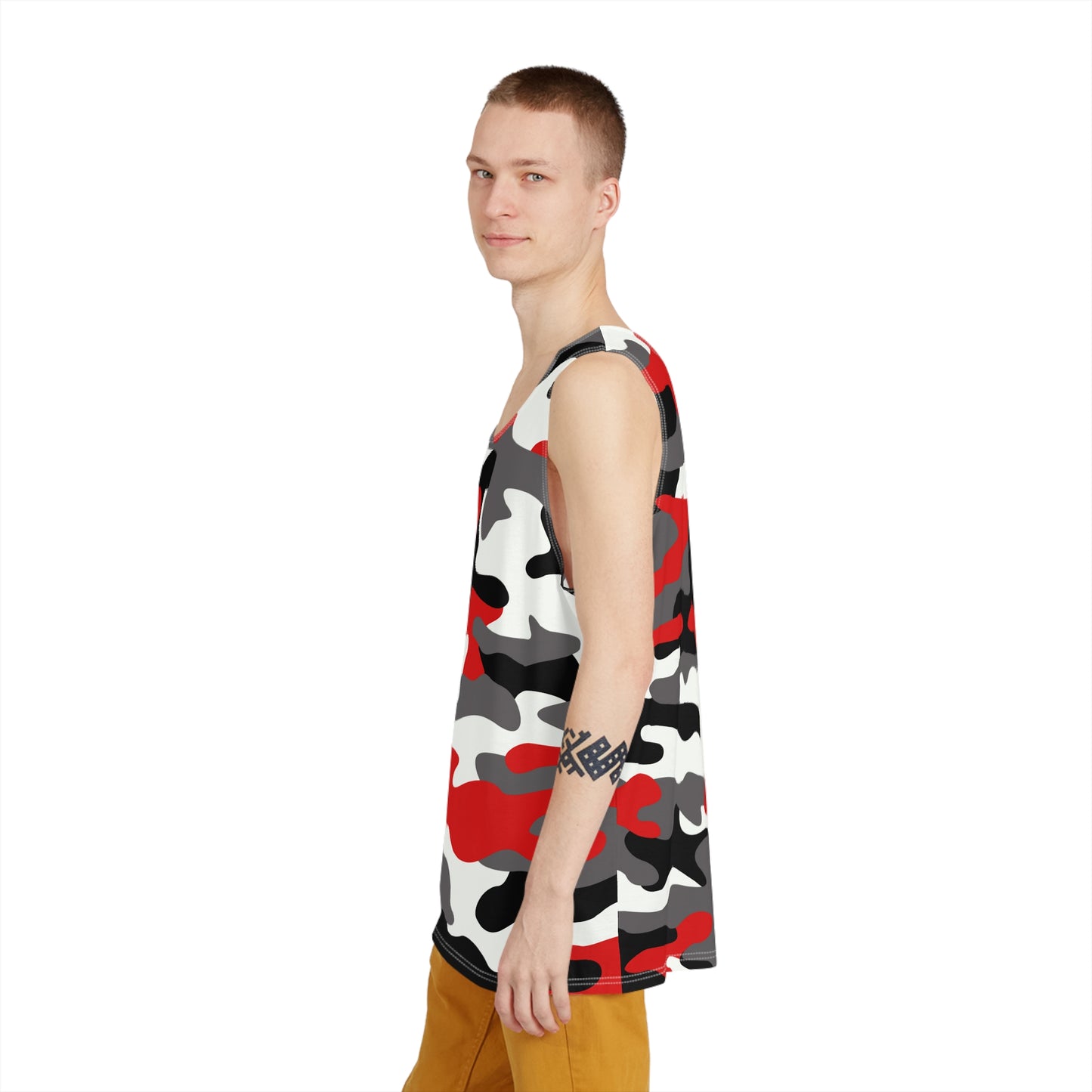 Men's Camo Tank Top | Red, Black & White | Loose Fit