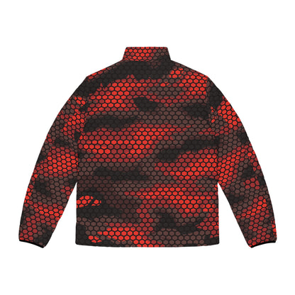 Camo Puffer Jacket For Men | Red Hive Camouflage Pattern