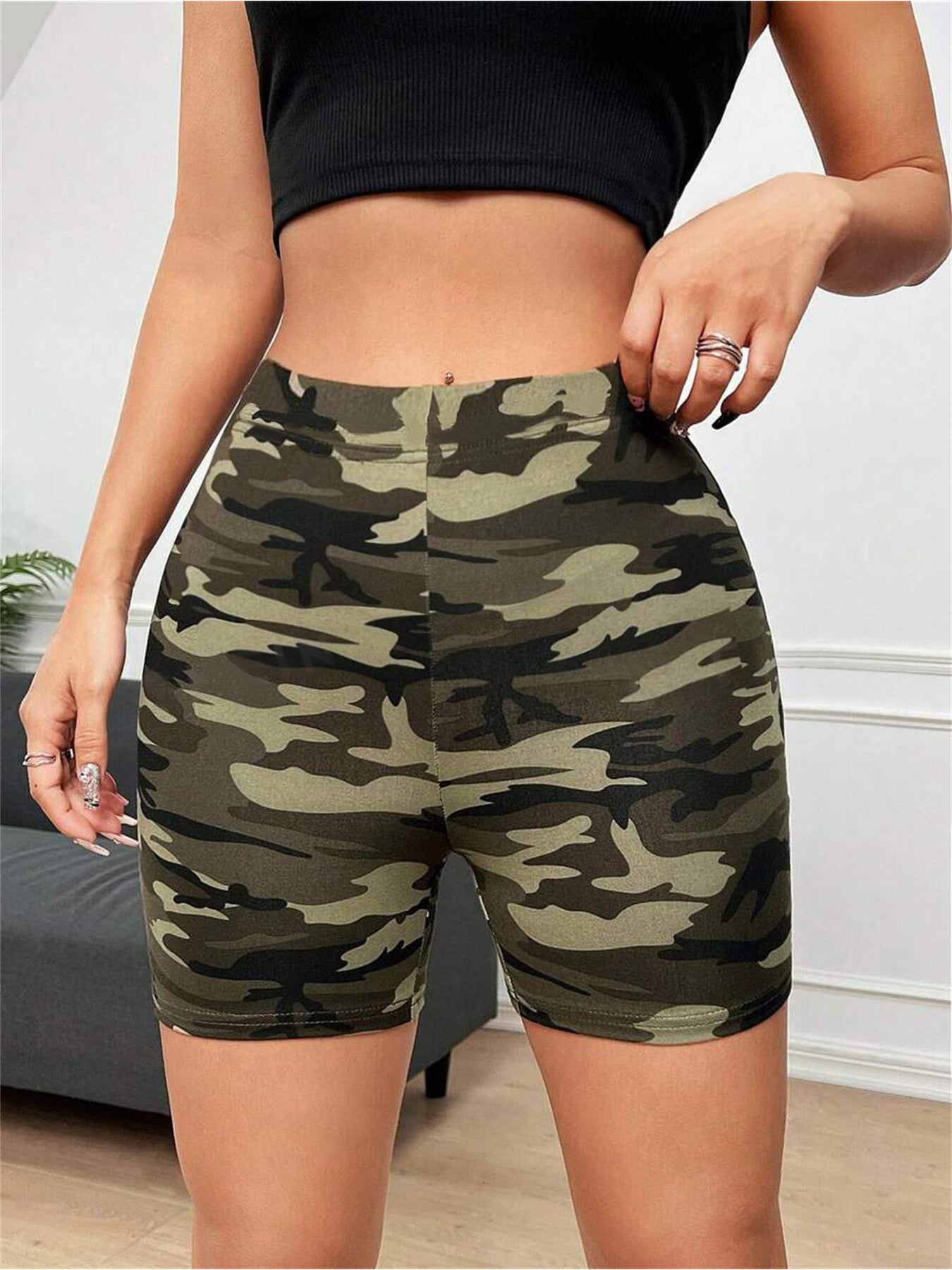 Women's Camo Print High-Waist Shorts: Breathable, Butt-Lifting for Running