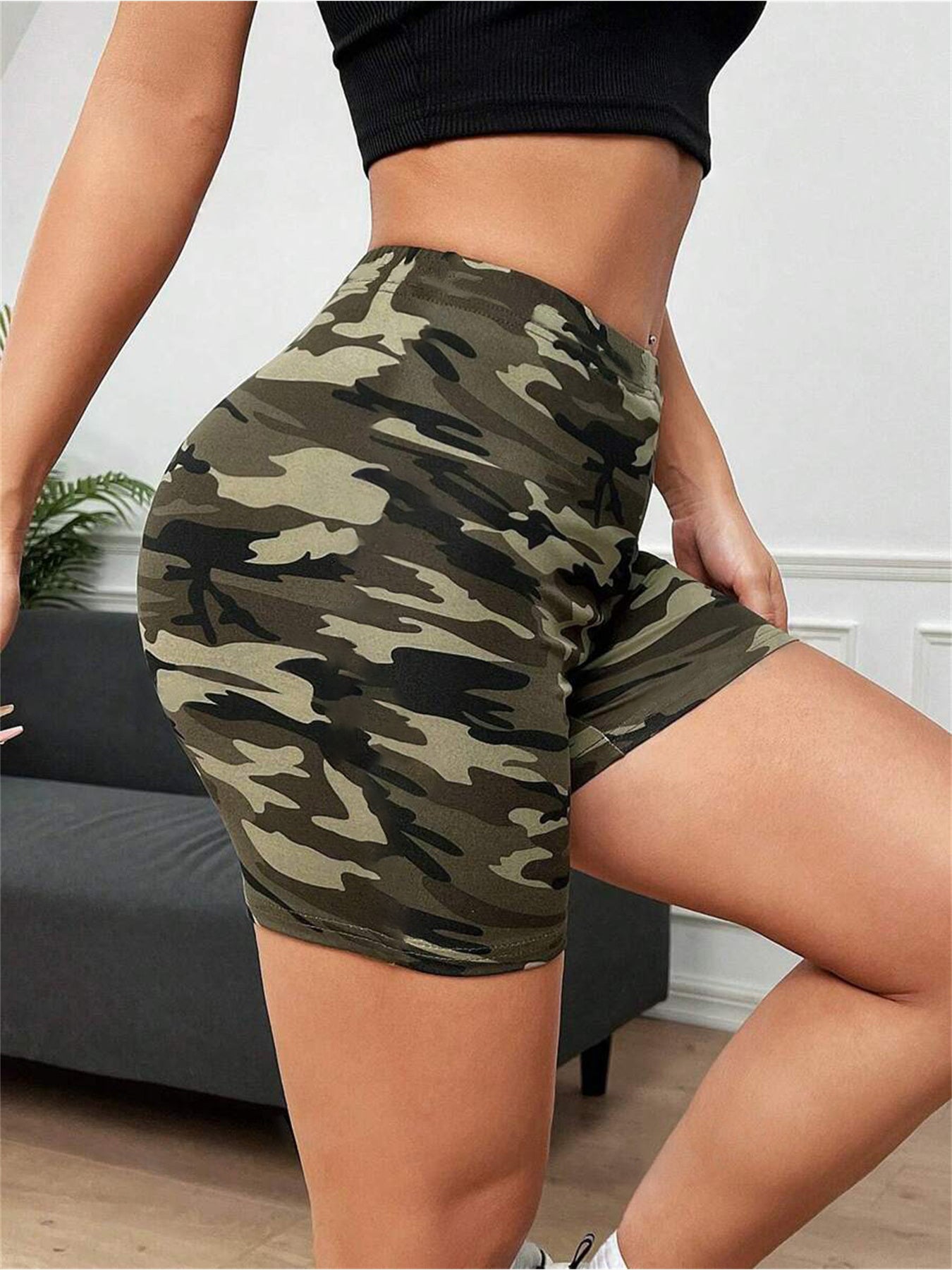 Women's Camo Print High-Waist Shorts: Breathable, Butt-Lifting for Running