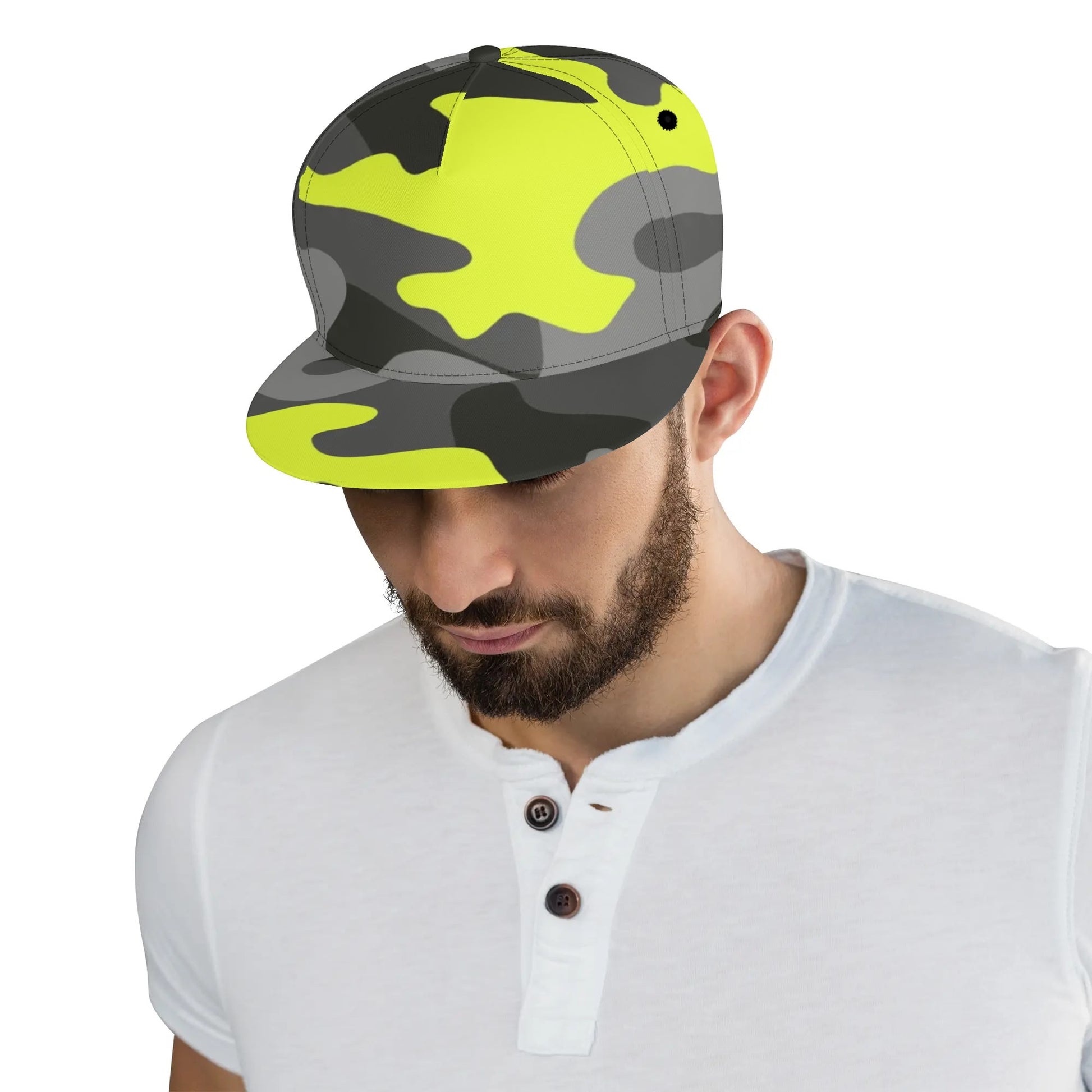 Camo Snapback | Black Gray & Yellow Camouflage