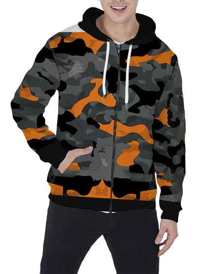 Men's Camo Print Zip-Up Hoodie | Sporty Wear with Drawstring