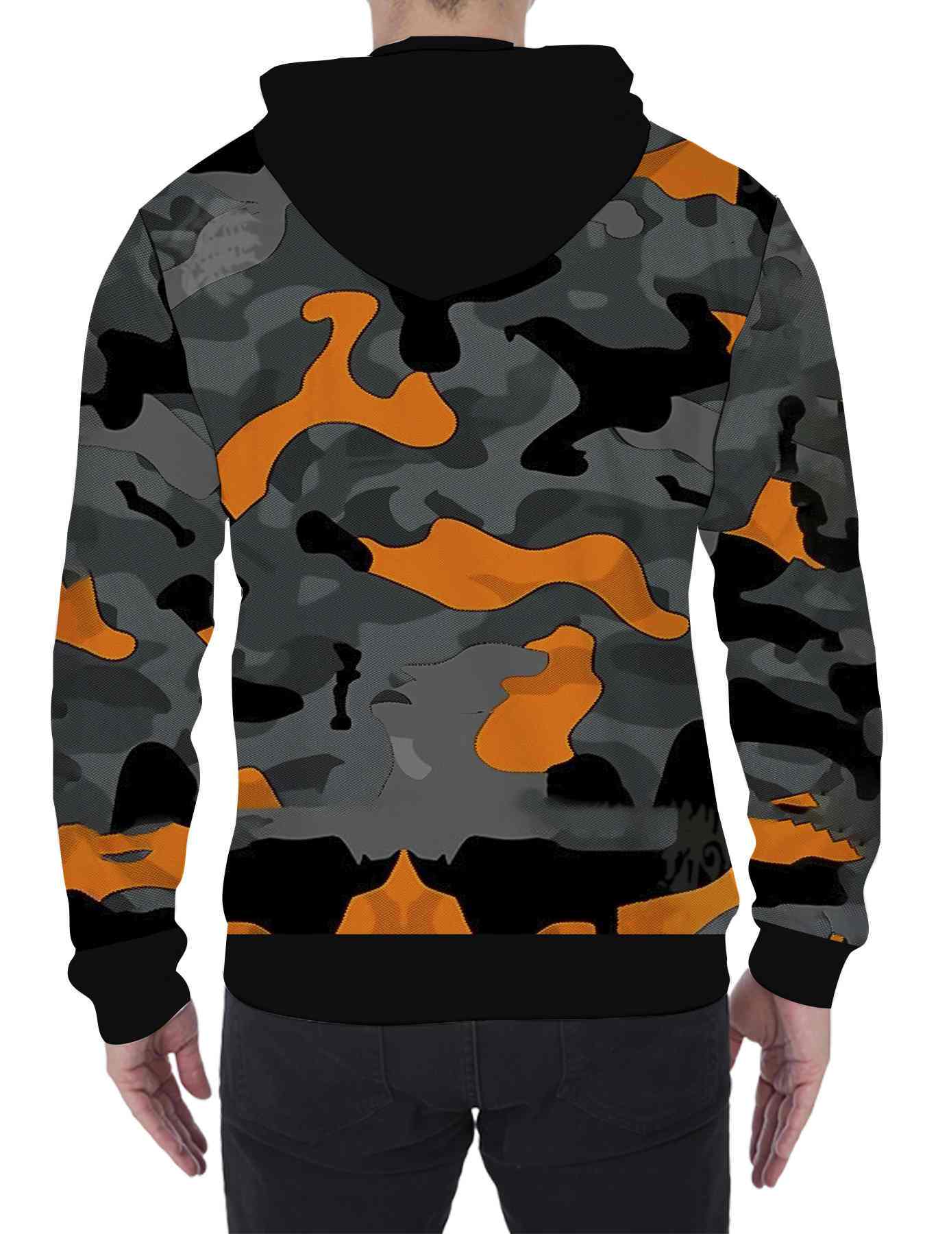 Men's Camo Print Zip-Up Hoodie | Sporty Wear with Drawstring