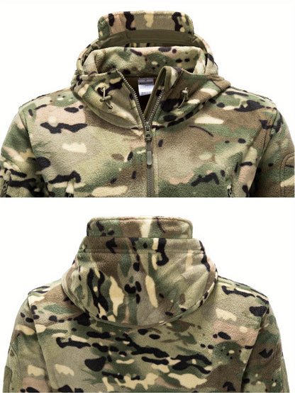 Men's Winter Fleece Jacket | Camo Hooded Warm Coat