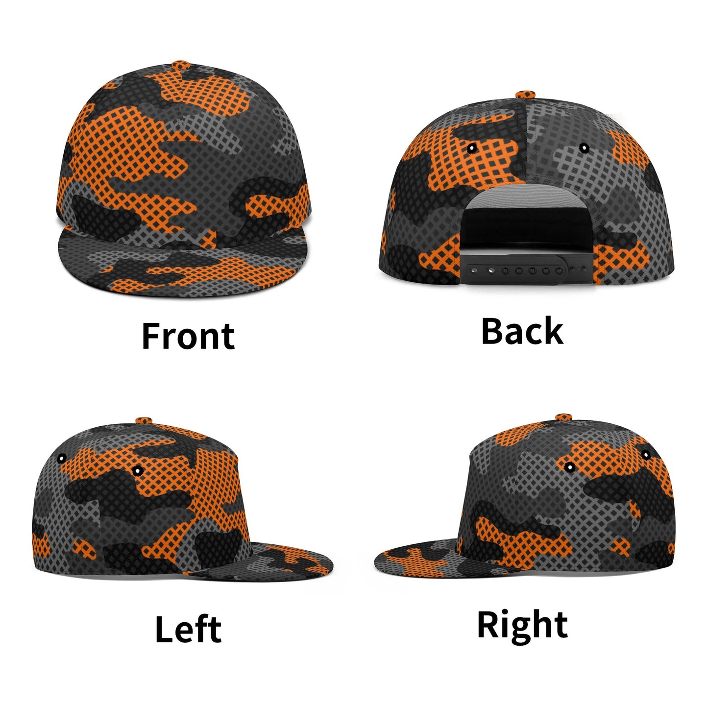 Camo Snapback | Black & Orange Pixel Camouflage