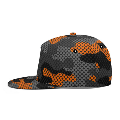 Camo Snapback | Black & Orange Pixel Camouflage