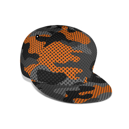 Camo Snapback | Black & Orange Pixel Camouflage