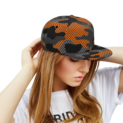 Camo Snapback | Black & Orange Pixel Camouflage