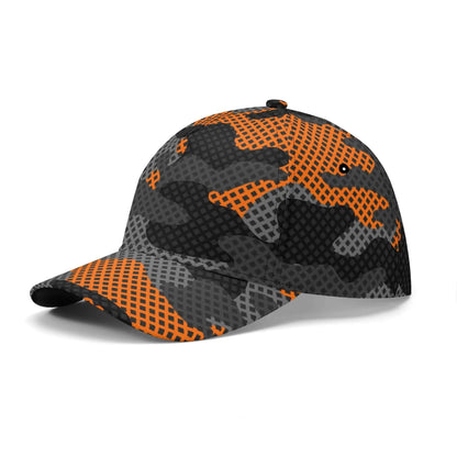 Camo Baseball Cap | Black & Orange Pixel Camouflage Hat