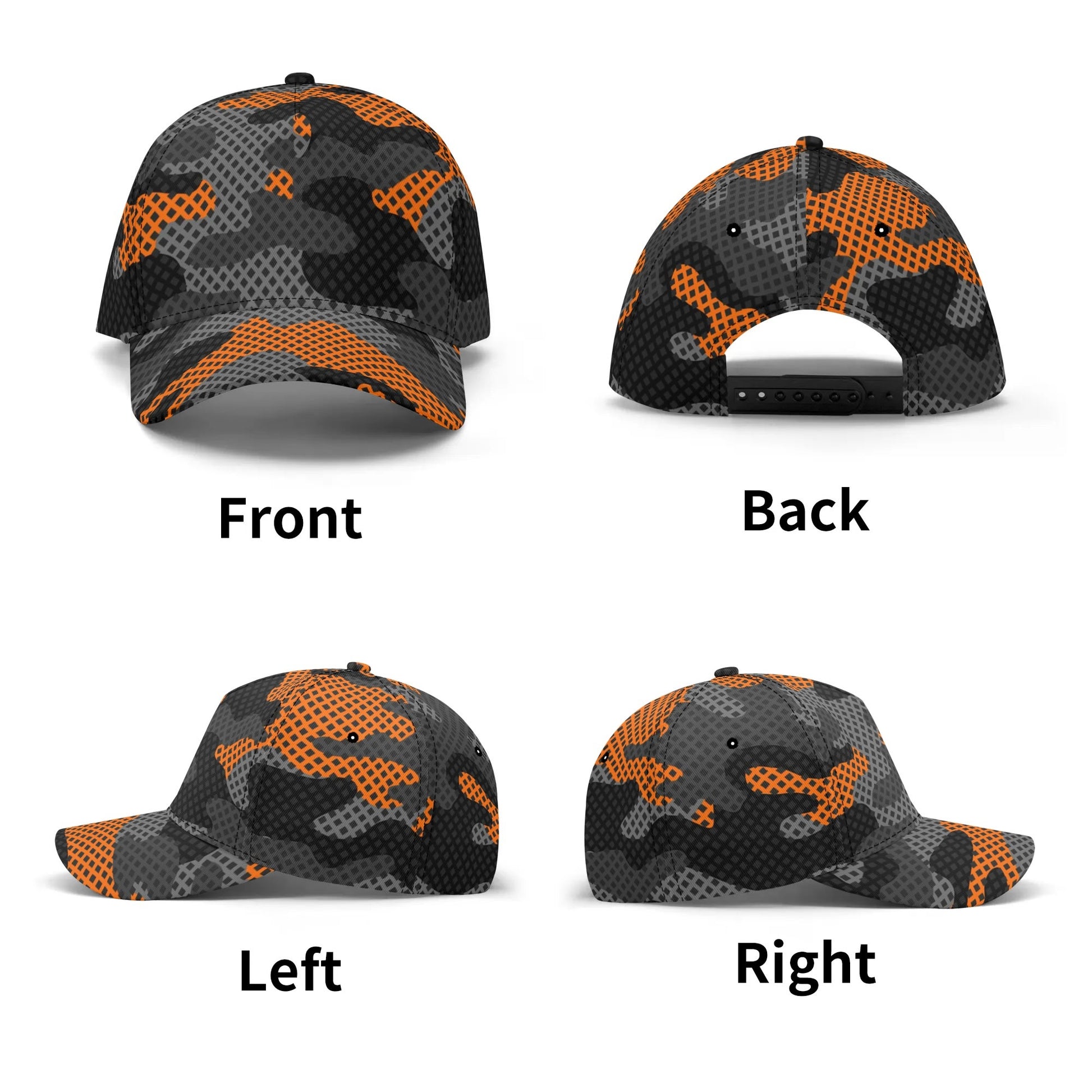 Camo Baseball Cap | Black & Orange Pixel Camouflage Hat