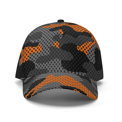 Camo Baseball Cap | Black & Orange Pixel Camouflage Hat