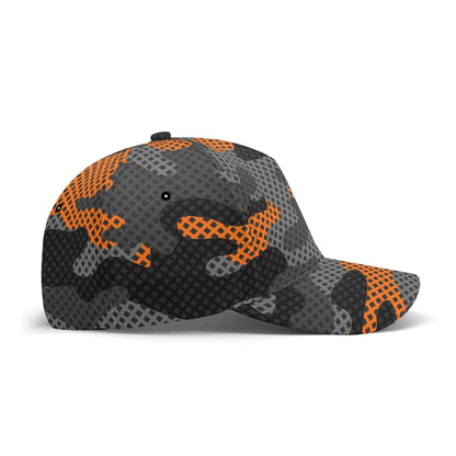 Camo Baseball Cap | Black & Orange Pixel Camouflage Hat