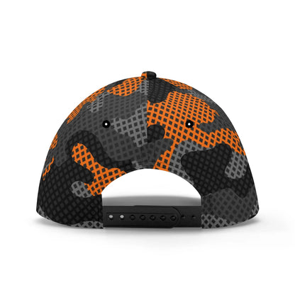 Camo Baseball Cap | Black & Orange Pixel Camouflage Hat