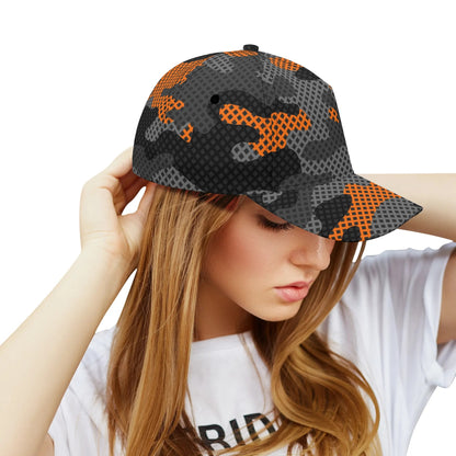 Camo Baseball Cap | Black & Orange Pixel Camouflage Hat