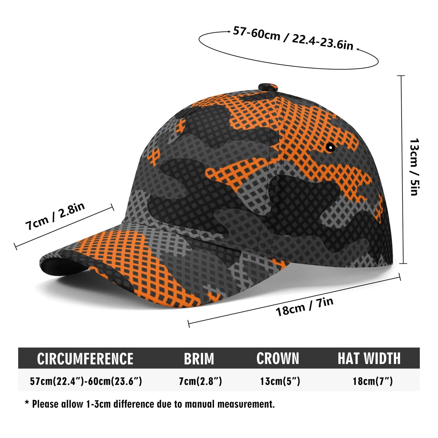 Camo Baseball Cap | Black & Orange Pixel Camouflage Hat