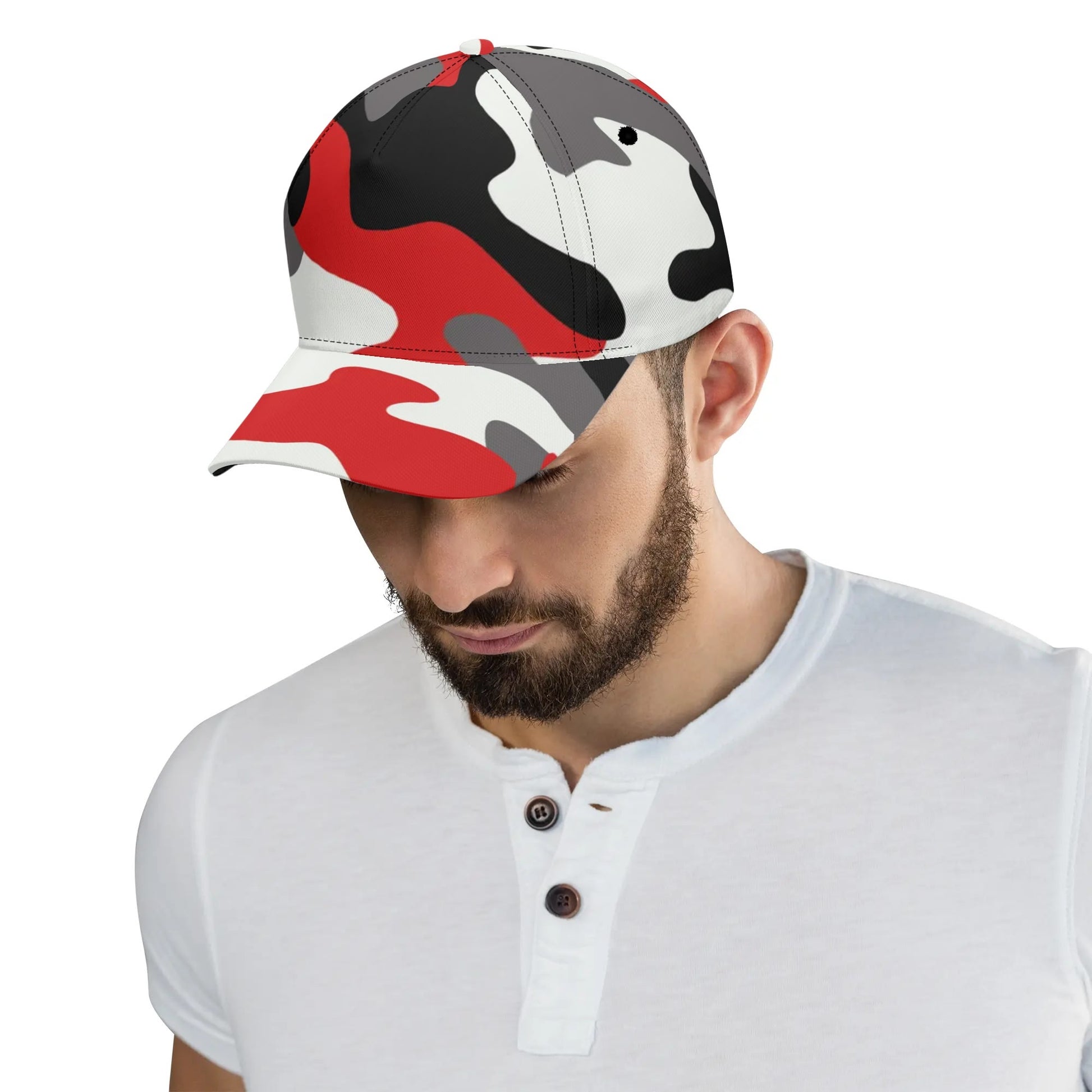 Camo Baseball Cap | Red, Black & White Camouflage Hat