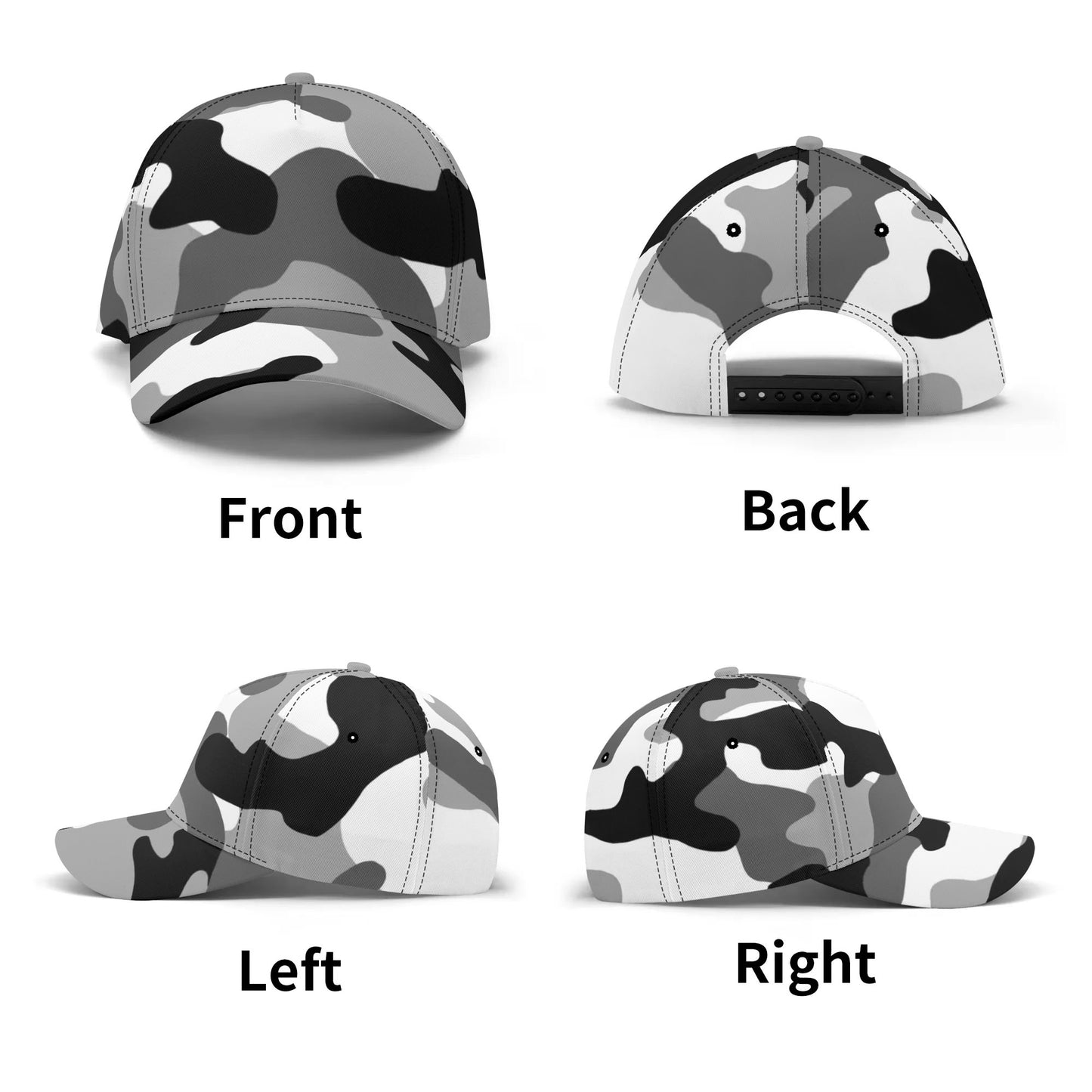 Camo Baseball Cap | Black, White & Gray Camouflage Hat