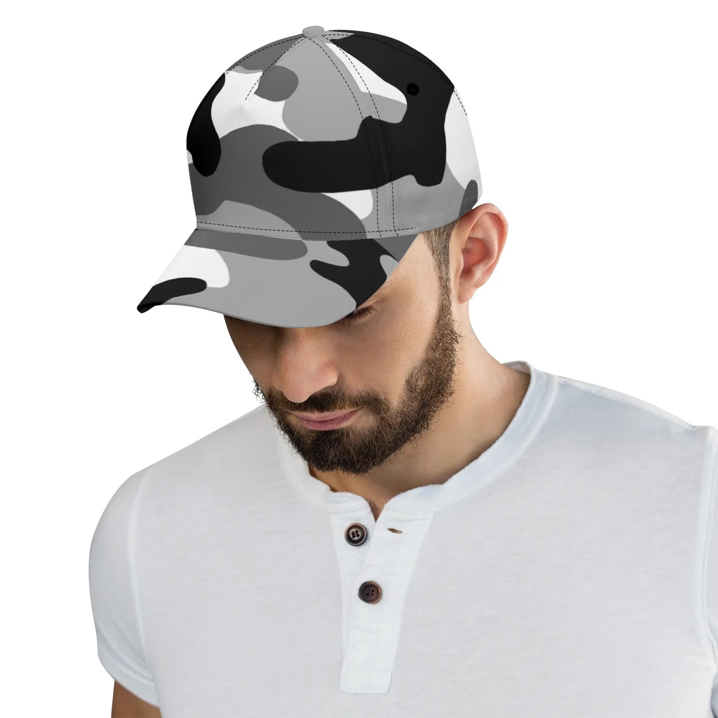 Camo Baseball Cap | Black, White & Gray Camouflage Hat