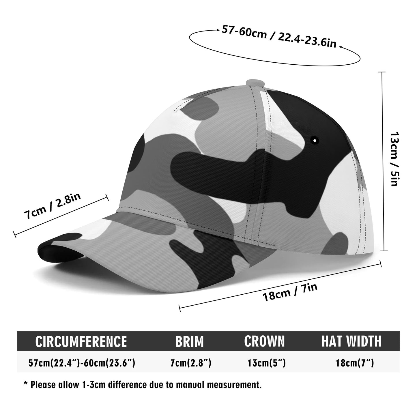 Camo Baseball Cap | Black, White & Gray Camouflage Hat