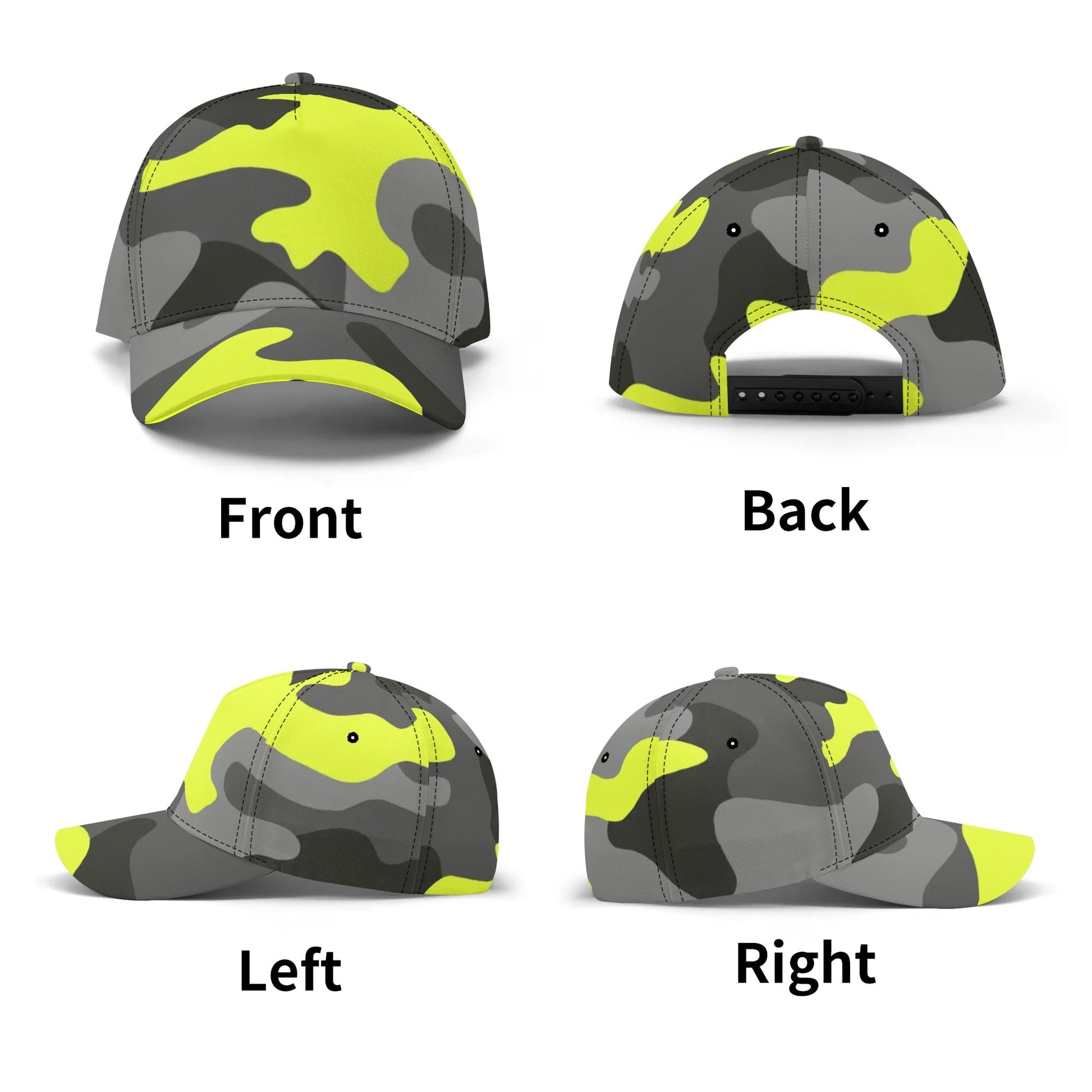 Camo Baseball Cap | Black Gray & Yellow Camouflage Hat