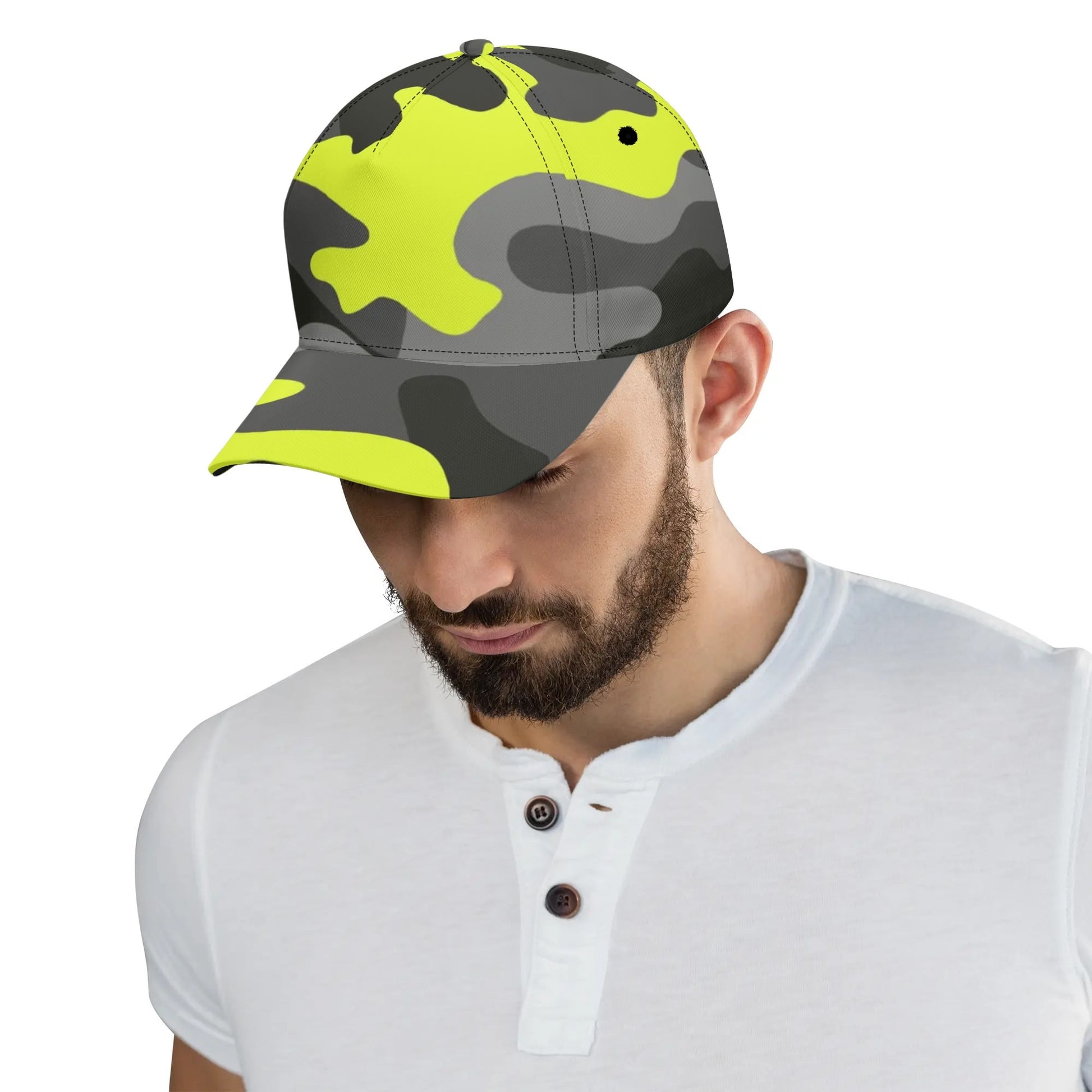 Camo Baseball Cap | Black Gray & Yellow Camouflage Hat