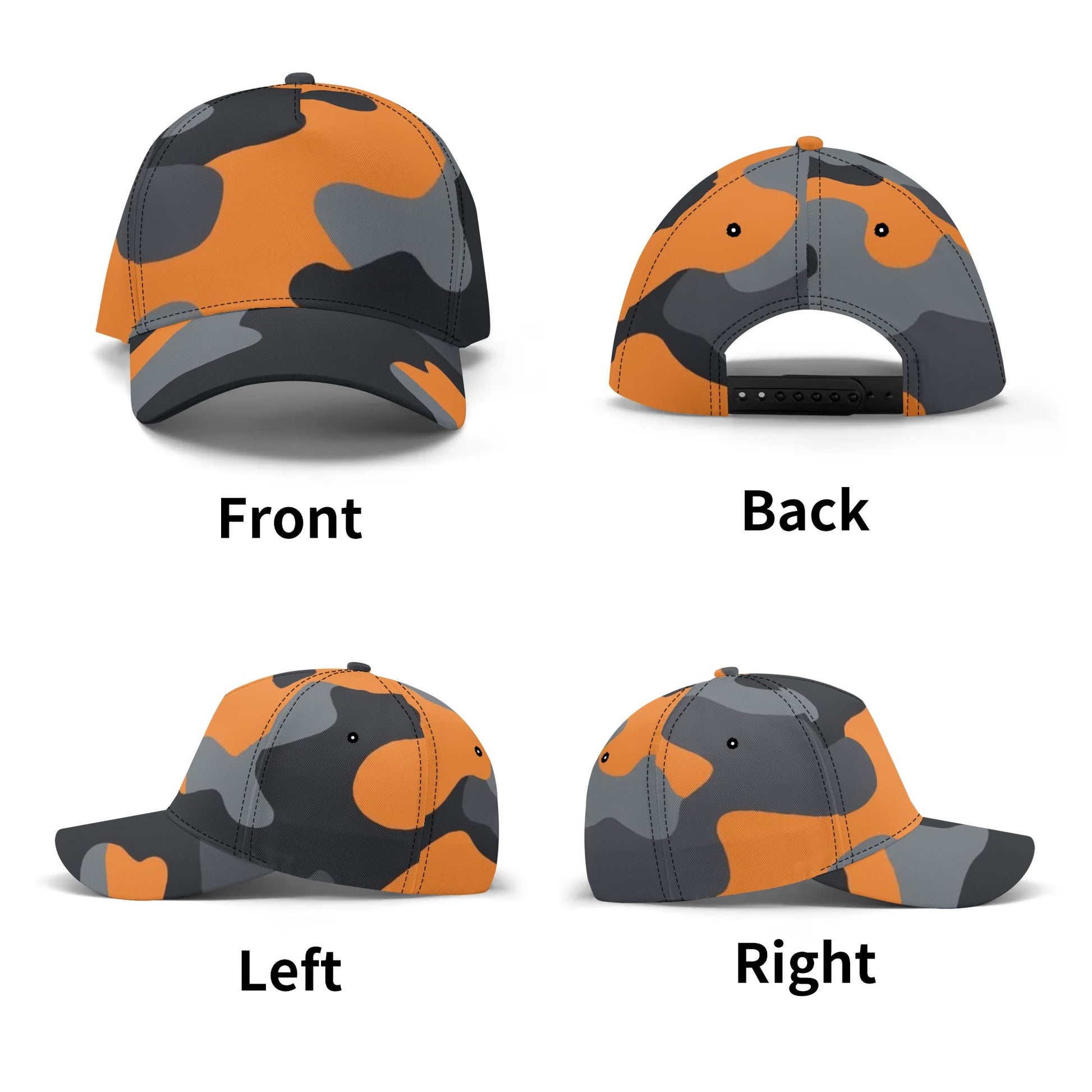 Camo Baseball Cap | Orange, Gray & Black Camouflage