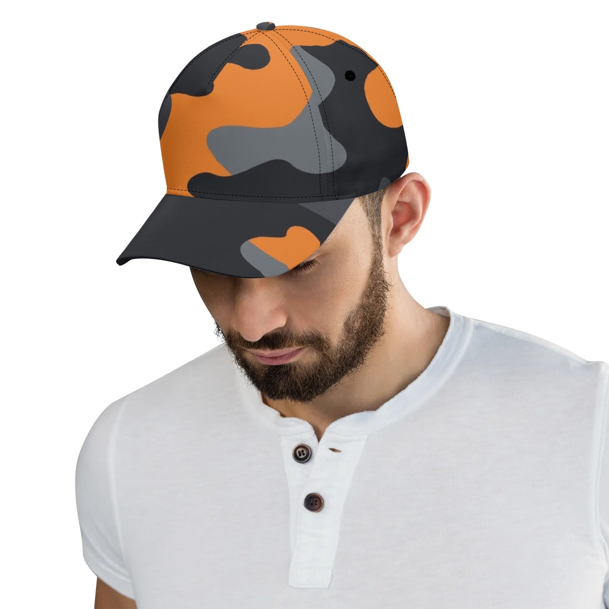 Camo Baseball Cap | Orange, Gray & Black Camouflage