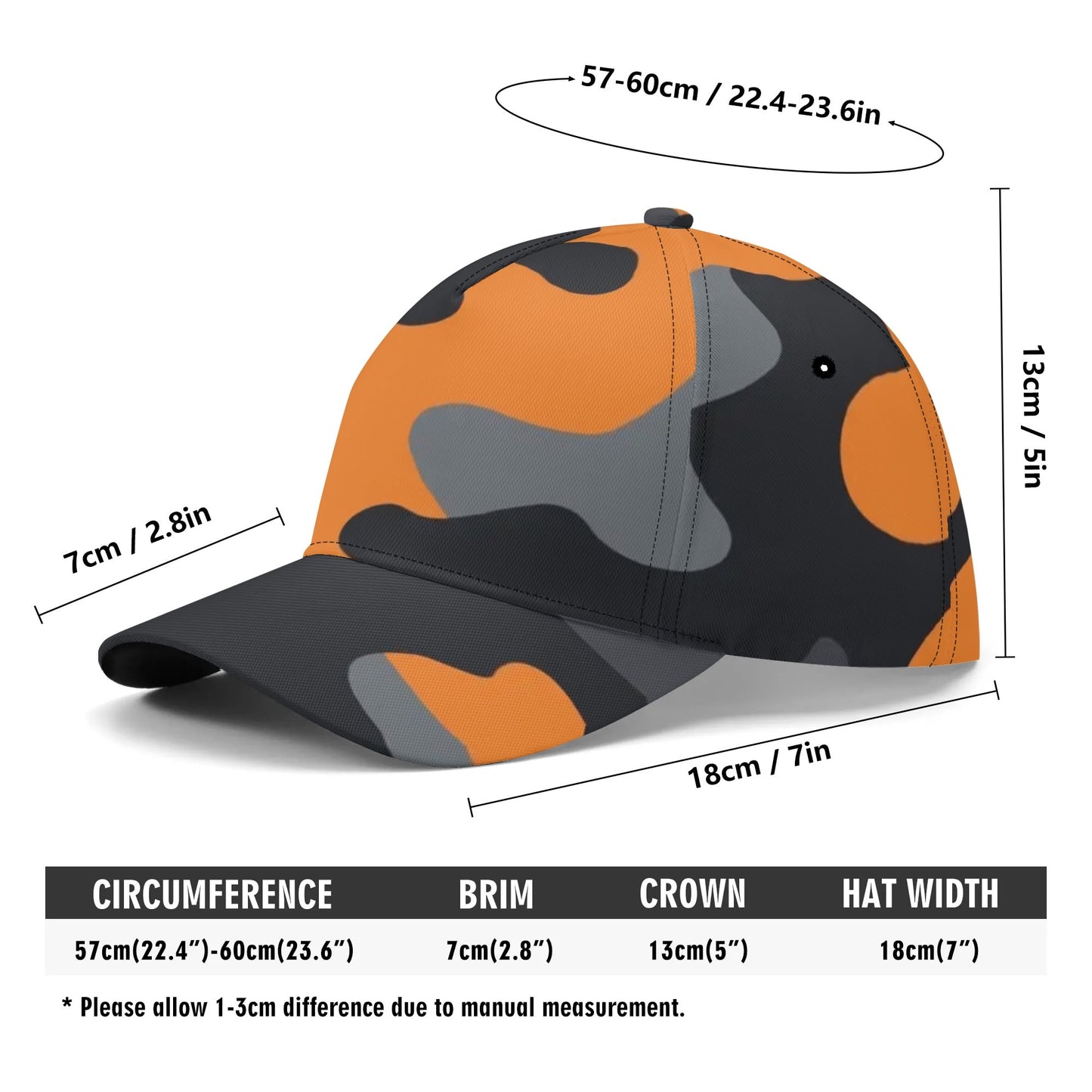 Camo Baseball Cap | Orange, Gray & Black Camouflage