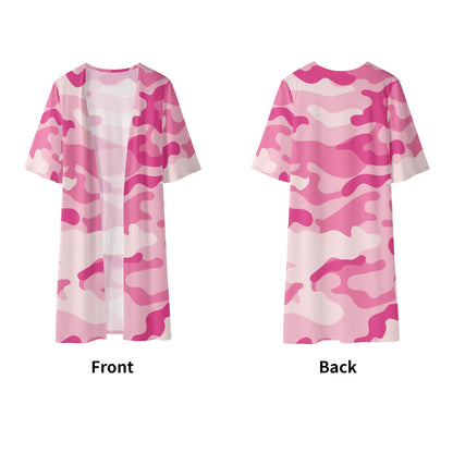 Camo Kimono | Lavender Pink Camouflage Half Sleeve